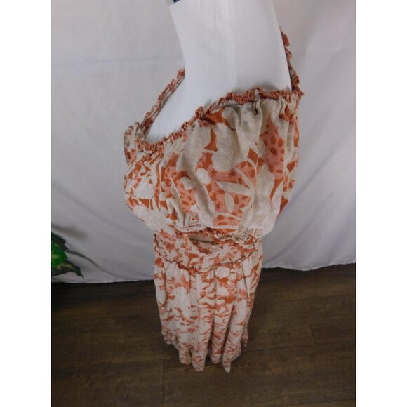 Old Navy Dress Womens Medium Orange Floral Maxi Boho Smocked Waist Cap Sleeve - Picture 5 of 12